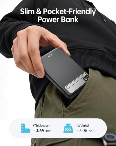 iWALK MagSafe-Compatible Magnetic Wireless Power Bank, 10000mAh Slim Portable Charger with 20W PD Fast Charging Cable, Metal Kickstand and LED Display, Compatible with iPhone 18/17/16/15/14/13/12 - color: Black