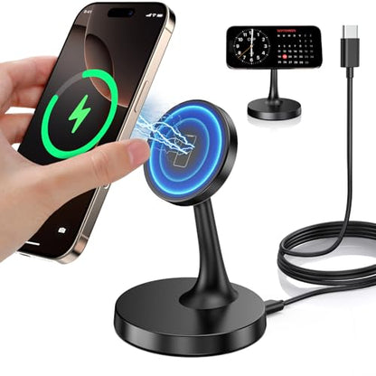 Magnetic Wireless Charger iPhone Stand 15W Fast Mag-Safe Charger for iPhone 17/17 Pro/17 Air/17 Pro Max 16/15/14/13/12 Series Apple Magnet Wireless Charging Station/Pad for AirPods - color: 1Pack Black
