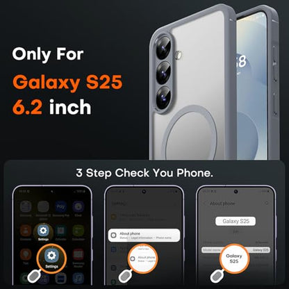 TOCOL for Samsung Galaxy S25 Case, Compatible with MagSafe, Gray | Built-in Magnets, Full Camera & Military-Grade Protection, Anti-Slip Shockproof Slim Translucent Matte Back Phone Cover - color: Gray, size: Galaxy S25