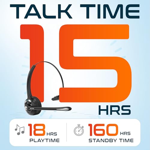 Delton 10X Bluetooth Computer Headset, On-Ear Single Ear Wireless Headset | with Noise Canceling Mic for Computer/Laptop/Call Center/Truck Driver, Works with All Meetings Apps - Black