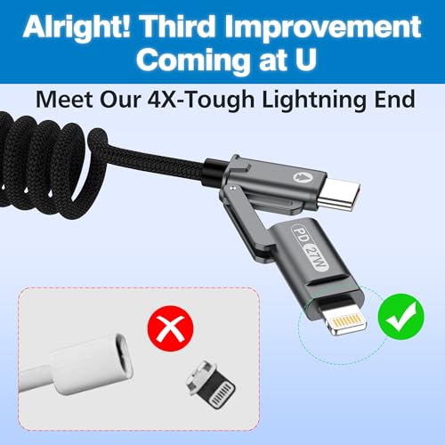 AGVEE 3ft 4-in-1 Coiled Multi Charging Charger Data Transfer Cable - color: Black, size: 3ft