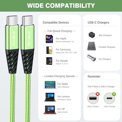 Bynccea 10ft USB C to USB C Charger Cable，4-Pack Fast Charging USB C Cable, Nylon Braided 60W(5A) Type C to Type C Charging Cable for Phone 17/16 15/15 Pro/15 Plus/15 Pro Max Samsung S22 S23 Note 20