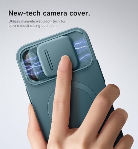 SURITCH for iPhone 13 Pro Max/12 Pro Max Case with Magnetic Camera Slide Cover and Adjustable Kickstand, Compatible with MagSafe, Shockproof Bumper Case Slim Protective Cover 6.7 Inch, Lake Green - color: Lake Green, size: IPhone 13 Pro Max/12 Pro Max-6.7