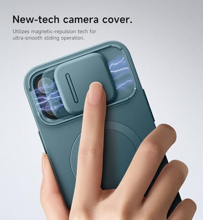 SURITCH for iPhone 13 Pro Max/12 Pro Max Case with Magnetic Camera Slide Cover and Adjustable Kickstand, Compatible with MagSafe, Shockproof Bumper Case Slim Protective Cover 6.7 Inch, Lake Green - color: Lake Green, size: IPhone 13 Pro Max/12 Pro Max-6.7