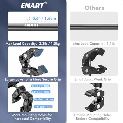 EMART 21" Magic Arm Clamp Kit with Super Clamp, 1/4" 3/8" Threads for ARRI, Flexible Camera Desk Mount, Adjustable Articulating Boom Arm for Webcam/Mic/Action Camera/Phone/Video Light - color: Super Clamp