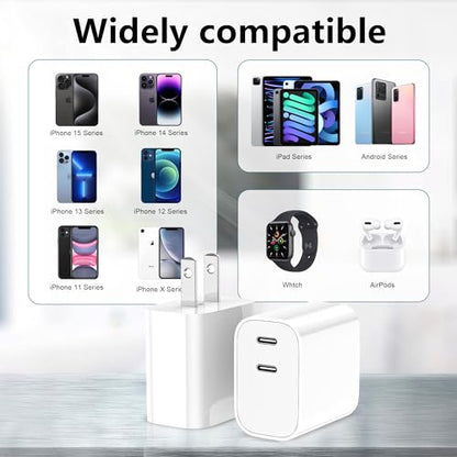 USB C Charger Block 3 Pack, Dual Port 20W Fast Wall Plug - color: White