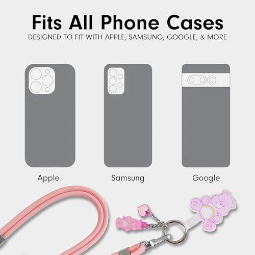 Sonix x Care Bears | Crossbody Phone Strap with Charms | Adjustable, Universal Cell Phone Rope Strap Lanyard | Pink Cord | Cheer Bear - color: Cheer Bear