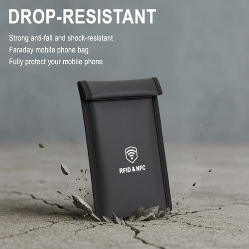 Faraday Bags for Phones [5G/Bluetooth/WiFi/GPS] Signal Blocker, Fireproof Waterproof Anti-Scratch | Detachable Wrist Strap, RFID Blocking Anti-Tracking Pouch