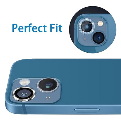 for iPhone 13 Mini & iPhone 13 Camera Lens Protector, Bling Glitter 9H Tempered Glass Camera Cover Anti Scratch Shockproof Screen Protector Individual Ring - 2Pcs Glitter Blue - color: Blue Glitter