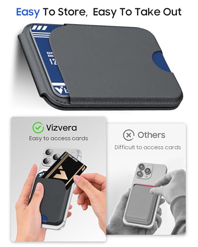 Vizvera for Magsafe Card Holder with RFID Blocking Leather Wallet Magnetic Card Holder 5 Cards for Phone Lightweight Magnetic Stand Adjustable Leather ID Window Magnetic Closure, Mens Gift(Black) - color: Black