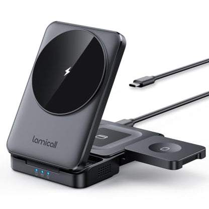 Lamicall Magnetic 3 in 1 Foldable Charging Station for Apple MagSafe - color: Black