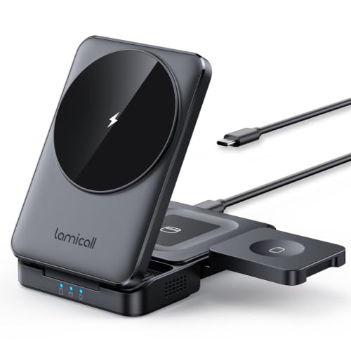 Lamicall Magnetic 3 in 1 Foldable Charging Station for Apple MagSafe - color: Black