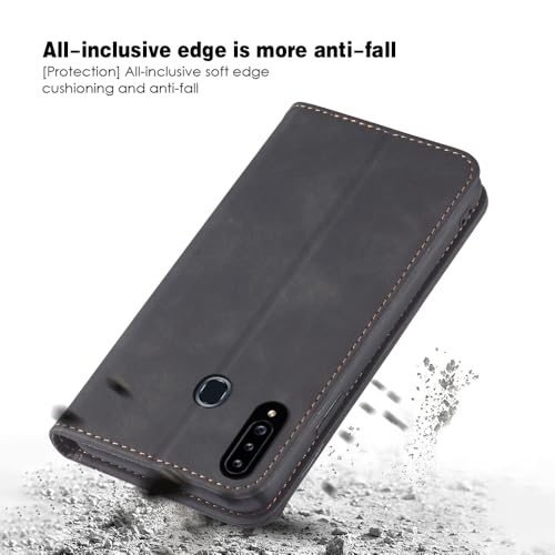 Asuwish Flip Wallet Phone Case for Samsung Galaxy A20s with Tempered Glass Screen Protector Magnetic Closure Folio Cover Credit Card Holder Slot Stand Cell Accessories A 20s Plus A207M Women Black - color: Black