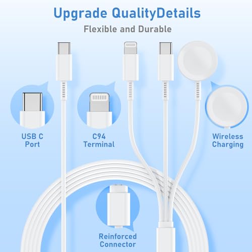for Apple Watch Charger Fast Charging,3 in 1 Multi Charger Cable - color: White, size: C+L-3.3FT