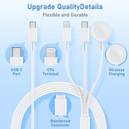 for Apple Watch Charger Fast Charging,3 in 1 Multi Charger Cable - color: White, size: C+L-3.3FT