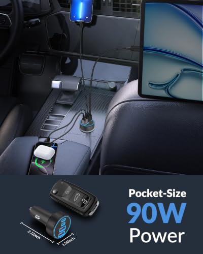 2 Pack Car Charger USB C, 4 in 1 90W Fast Charging 4-Port Car Phone Charger - style: 2 Pack