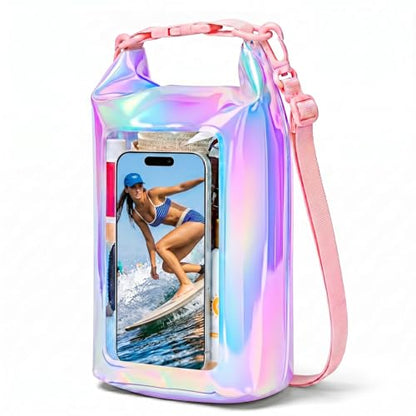 IP68 Waterproof Phone Pouch Case Three-Layer Seal for iPhone 17 16 Pro Max/15/14, IP68 Travel Cellphone Dry Bag Beach Cruise Ship Essential Bucket Bag with Crossbody Lanyard, Iridescent - color: C1-Iridescent