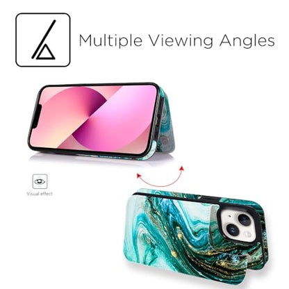 uCOLOR for iPhone 13/14 Wallet Case with Card Holder | PU Leather RFID Blocking for Women Men Magnetic Clasp Kickstand,Turquoise Blue Marble - color: Turquoise Blue Marble