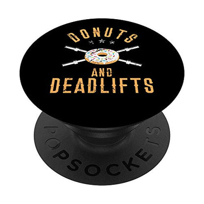 Donuts and Deadlifts Funny Doughnut Workout Black PopSockets PopGrip: Swappable Grip for Phones & Tablets