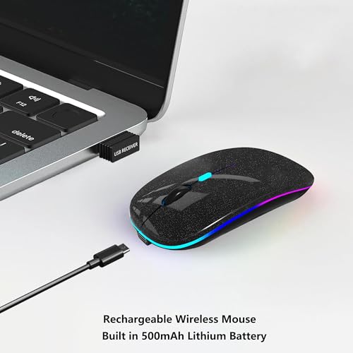 WREANU Wireless Bluetooth Mouse, Rechargeable Laptop Mice, Black Bright - color: Black Bright