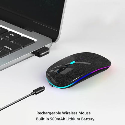 WREANU Wireless Bluetooth Mouse, Rechargeable Laptop Mice, Black Bright - color: Black Bright