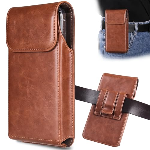 Holster for iPhone 17 Pro Max 16 Pro Max 15 Pro Max 14 Pro Max 13 Pro Max Air 16 Plus 15 Plus 14 Plus, Premium Leather Pouch with Belt Clip Phone Holster Belt Case, Brown -L - color: Brown, size: Large