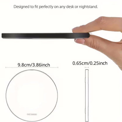 Ultra-Thin 15W Fast Wireless Charging Pad - a Sleek Round Charging Station for Desktop, Travel, and Home Office, Black - color: Black