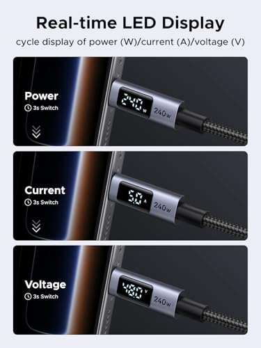 UGREEN USB C 240W Cable with Digital Display, PD 100W Fast Charging, 6.6FT - size: 6.6FT