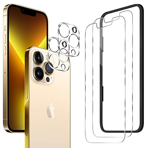 ArmorSuit 2 Pack Glass Screen Protector Designed for iPhone 13 Pro [Case Friendly] + 2 Pack Camera Lens Protector, Tempered Glass 9H+ Hardness (Alignment Tool Included) - size: iPhone 13 pro 6.1"