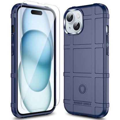 Rugged Shield 8ft Drop Proof TPU Thick Armor Tactical Protective Case Compatible with iPhone 15 (6.1 inches) - Navy Blue - color: Navy Blue, size: iPhone 15
