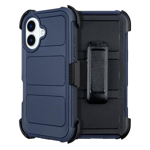 Defender for Phone case iPhone 16 Case with Belt Clip Heavy Duty Black | Military Grade Drop iPhone16 Protective Case, Shockproof Rugged Cover for iPhone 16 Cases Kickstand Blue 6.1 inch - color: Navy Blue