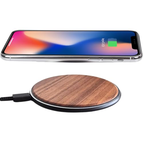15W Wooden Wireless Charger | Stylish Design Qi Wireless Charger Station | USB Type C Cable | Compatible for iPhone 15 14 13 Pro MAX X Plus, Samsung Galaxy Ultra, Airpods