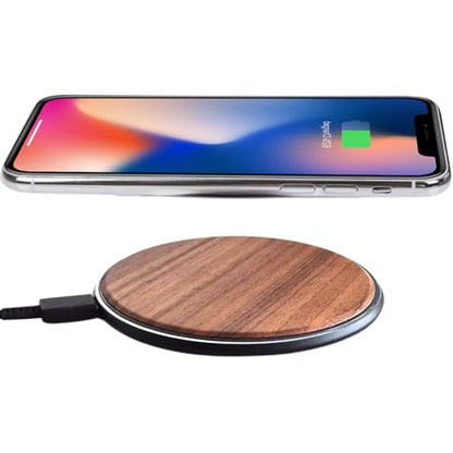 15W Wooden Wireless Charger | Stylish Design Qi Wireless Charger Station | USB Type C Cable | Compatible for iPhone 15 14 13 Pro MAX X Plus, Samsung Galaxy Ultra, Airpods