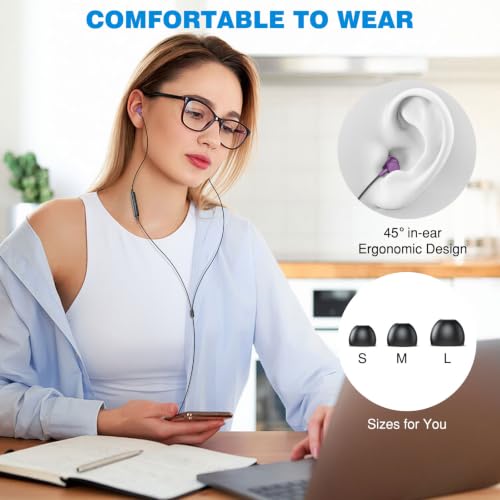 ASKUBSKU 3.5mm Headphones 5.9 ft Long Cord Wired Earbuds with Mic, Purple - color: Purple