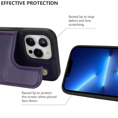 iCoverCase Compatible with iPhone 13 Pro Max Phone Case with Card Holder, Wallet Case for Women Men RFID Blocking PU Leather Protective Case 6.7 Inch (Dark Purple) - color: Dark Purple