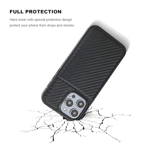 KIHUWEY for iPhone 14 Pro Max Wallet Case Card Holder, Carbon Black | Credit Card Slots, PU Leather, Kickstand, Magnetic, Flip Heavy Duty Protection Cover for Men and Women - color: Carbon Black