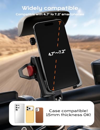 Motorcycle Phone Mount-1s Auto Lock & Vibration Dampener, Anti-Shake Handlebar Cell Phone Clamp - Camera Friendly, 360° Rotation Motorcycle Bike Phone Holder for iPhone / Samsung, 4.7-7.2" Smartphones - style: Sun Visor