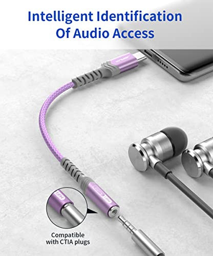JSAUX USB C to 3.5mm AUX Audio Adapter for iPhone 18 Pro Max, Purple - color: Purple, size: 1 x 0.6ft