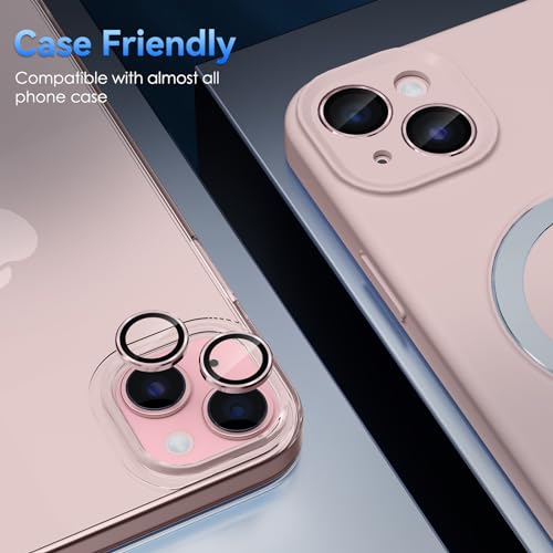 CloudValley for iPhone 15 Plus/iPhone 15 Camera Lens Protector, Ultra-HD Tempered Glass Camera Cover [Case-Friendly] Metal Individual Lens Screen Protective Ring, Pink - color: Pink
