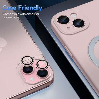 CloudValley for iPhone 15 Plus/iPhone 15 Camera Lens Protector, Ultra-HD Tempered Glass Camera Cover [Case-Friendly] Metal Individual Lens Screen Protective Ring, Pink - color: Pink