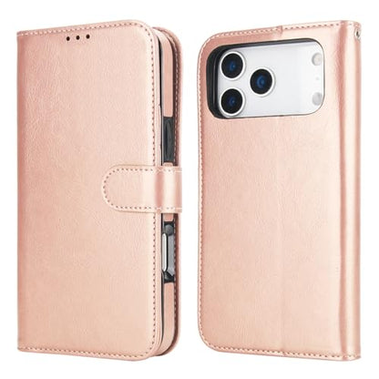 Bocasal Detachable Wallet Case Card Holder for iPhone 17 Pro Max Rose Gold | RFID Blocking Kickstand Card Slots Holder PU Leather Magnetic Shockproof Wrist Strap Removable Flip Protective Cover 6.9 inch - color: Rose Gold