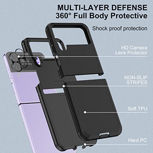 for Galaxy Z Flip 4 Case with Camera Lens Film,Shockproof Protective Phone Case Heavy Duty Full Body Protection Drop Proof Hard Rugged Cover for Samsung Galaxy Z Flip 4 (Black) - color: Black