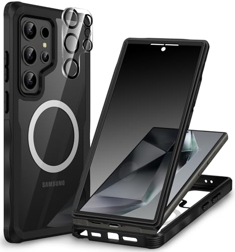 CENHUFO Magnetic Privacy for Samsung Galaxy S24 Ultra Case, Full Body Phone Case with Built-in Privacy Screen Protector and Camera Lens Cover, Anti Peep Shockproof Protective Clear Bumper - Black - color: Black, size: S24 Ultra