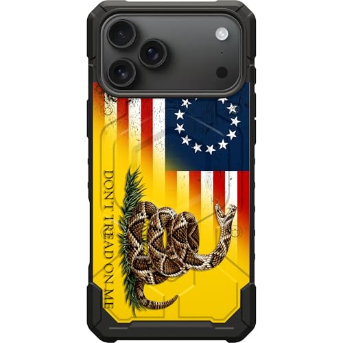 EGO TACTICAL UAG Urban Armor Gear Pathfinder case Compatible with MagSafe iPhone 17 Pro Max [6.9" Screen] Limited Edition Print - 13 Star Tattered USA Flag Don't Tread on Me - color: 13 Star US Flag/ Gadsden Flag Don't Tread on Me, size: iPhone 17 ProMAX
