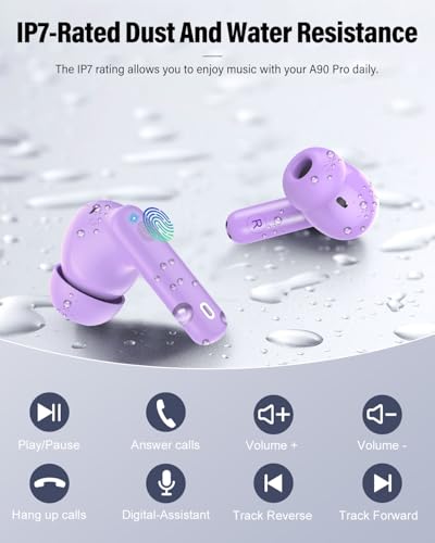 Wireless Earbuds, Bluetooth 5.4 Headphones Bass Stereo/Clear Calls, Purple - color: Purple