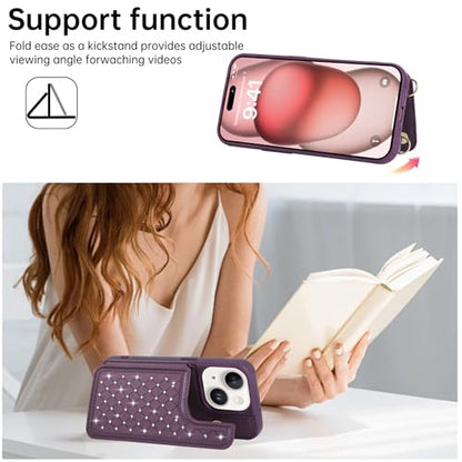 for iPhone 11 Wallet Case with Card Holder Slots and Strap, RFID Blocking Magnetic Flip Folio Cover, Crossbody Purse Protection Case with Kickstand,Deep Purple Diamond - color: Deep Purple Diamond, size: iPhone 11(6.1")