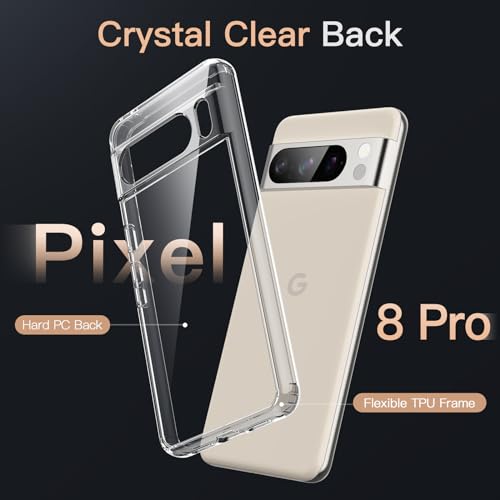JETech Case for Google Pixel 8 Pro, Anti-Yellowing, Clear | Shockproof Protection, Scratch Resistant Hard PC Back, Durable Transparent TPU Bumper - color: Clear, size: Pixel 8 Pro