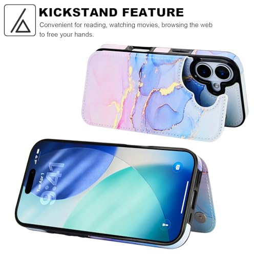 HAOPINSH Wallet Case with Card Holder for Phone 17, Pink Blue Marble Pattern Back Flip Folio PU Leather Kickstand Card Slots Case for Women Girls,Clasp Shockproof Cover 6.3" - color: Pink Blue Marble