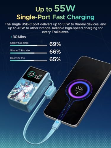 UGREEN x Honkai Star Rail 10000mAh 55W Built-in Cable Power Bank - color: Cyan