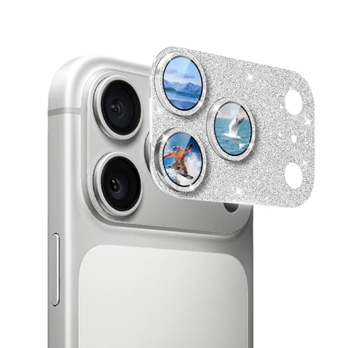 1 Pack Compatible for iPhone 17 Pro Max Camera Lens Protector Glitter, Bling Anti-scratch 9H Tempered Glass Lens Cover & Easy Installation iphone 17 Pro Max Camera Protector-Silver - color: Glitter-Silver, size: iPhone 17 Pro Max